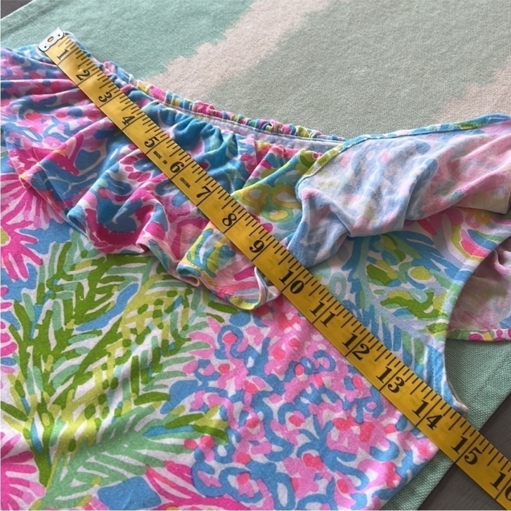 Lilly Pulitzer SeaSpray Blue Lovers Coral Print One Shoulder Neveah Top XS - Picture 7 of 8